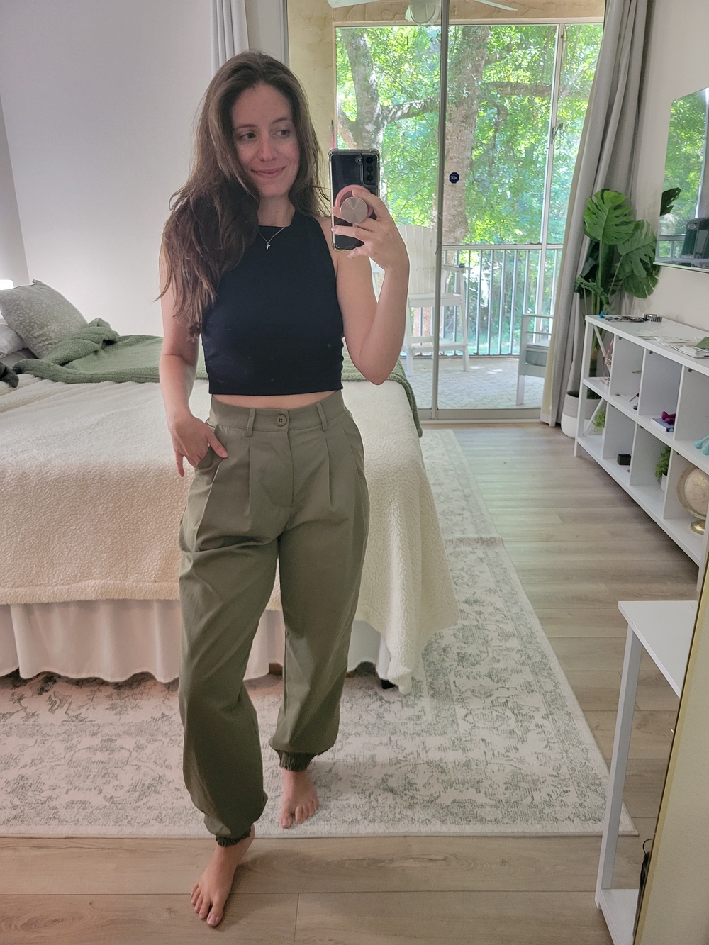 High-Waist Olive Green Utility Jogger Pants